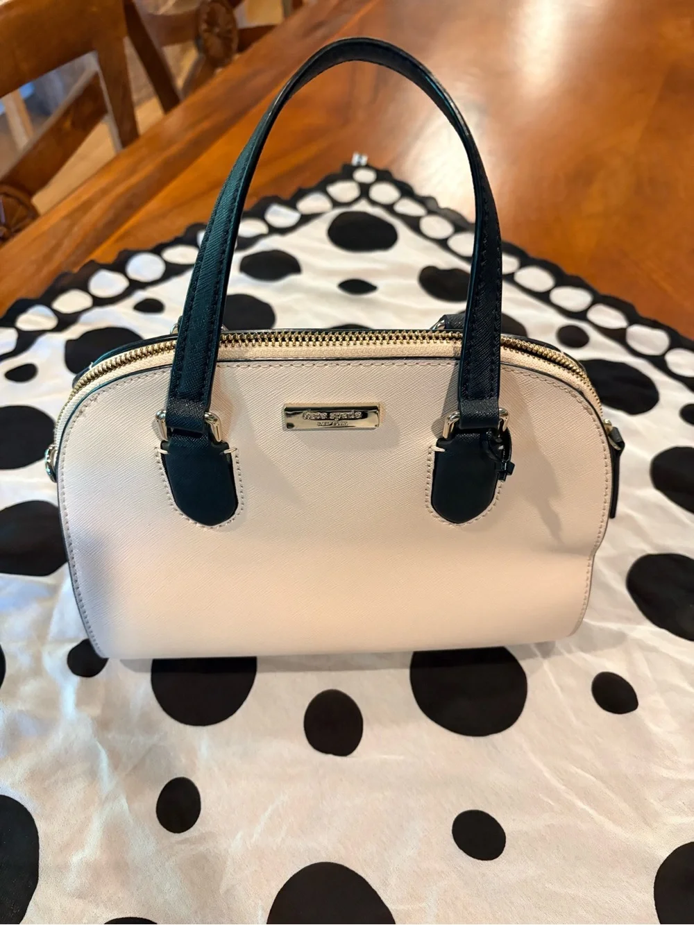 kate spade Pink and Black Dome Satchel with Scarf Accent